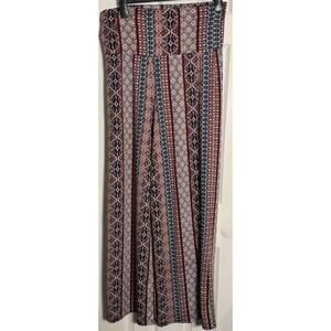 New directions Wide Leg Palazzo Pants, Aztecs Red/Blue/White Print, Stretch, L